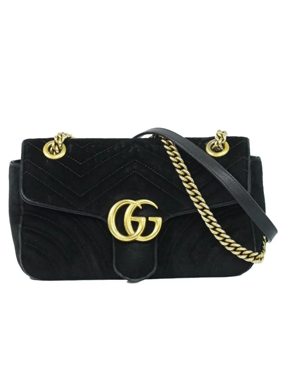 Gucci GG Marmont Chain Shoulder Bag Pochette Velvet Black